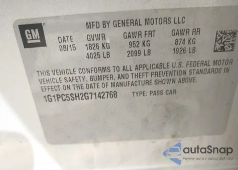 2016 Chevrolet Cruze Limited Ls Auto z USA, uszkodzony, nr VIN 1G1PC5SH2G7142768